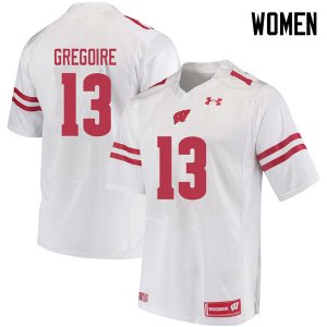 Women's Wisconsin Badgers NCAA #13 Mike Gregoire White Authentic Under Armour Stitched College Football Jersey SU31V46JN